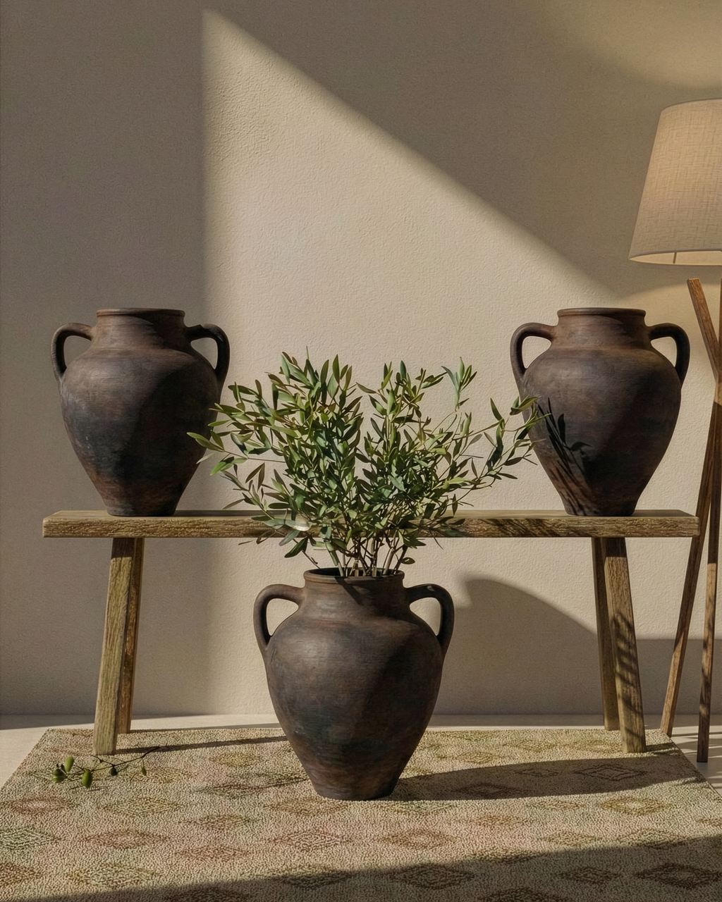 Koyu Çiftkulp Amphora Çömlek